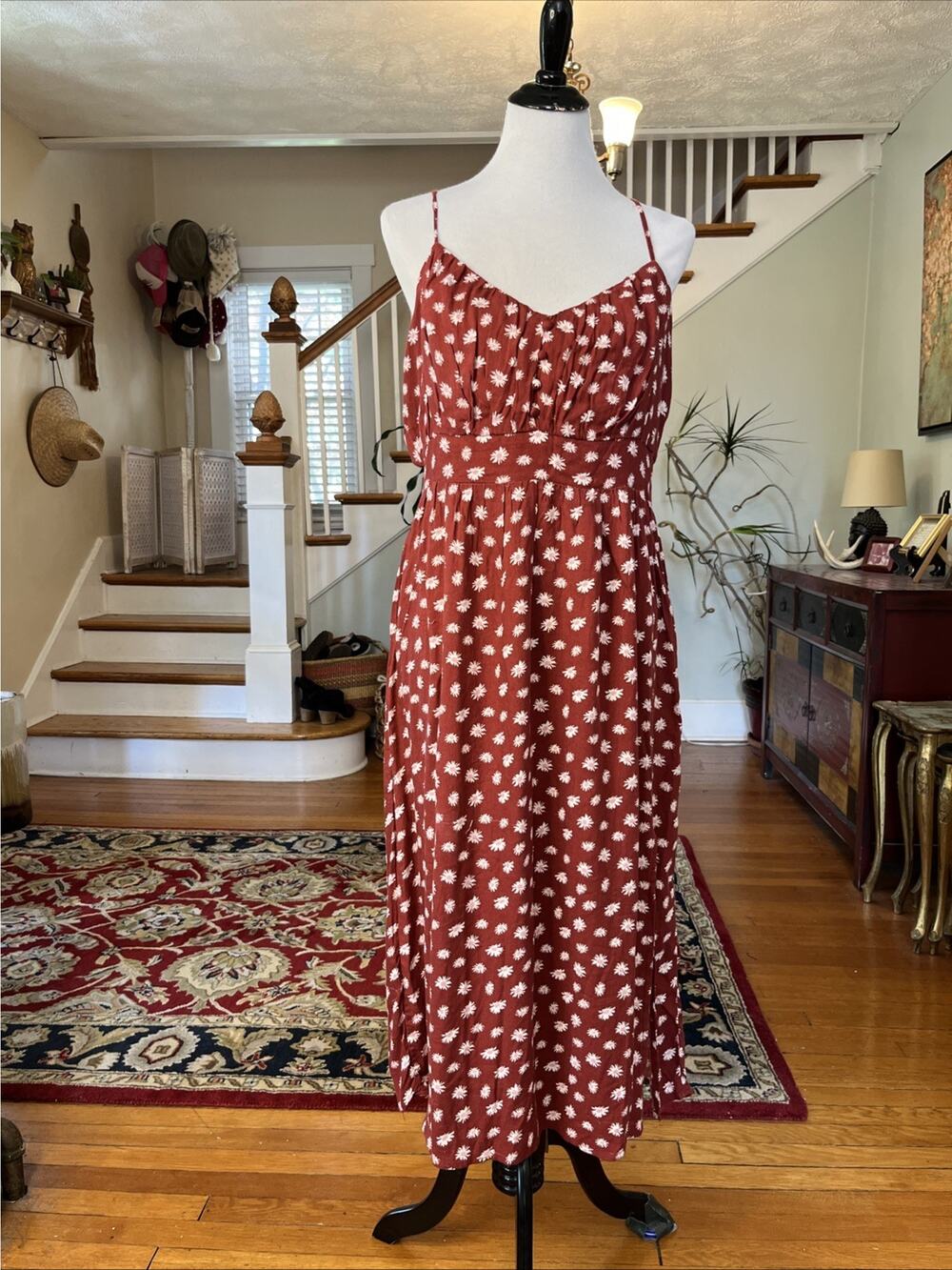 Aeropostale Pink Daisy Floral Midi Dress Womens‎ Size XL Sundress Babydoll Y2k